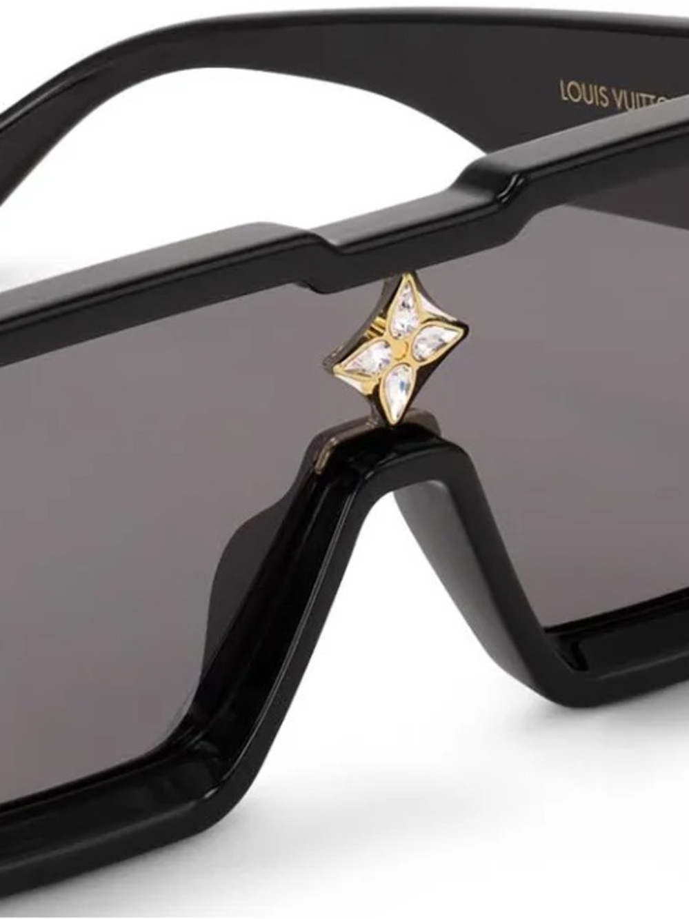 Louis Vuitton Black Shield Sunglasses with Gold Fleur Accent
